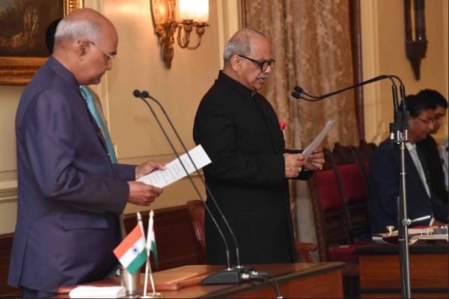 President administers oath of office to justice PC Ghose as first Lokapal