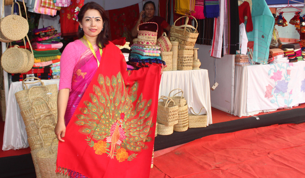 HYDERABAD, NOV 30 (UNI) Manipur stall owner display famous shall during 17 Rural Technology and Crafts Mela organized by The National Institute of Rural Development and Panchayati Raj in Hyderabad on Saturday. UNI PHOTO - RJ13u