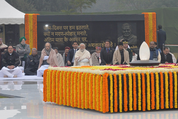 President Ram Nath Kovind, Prime Minister Narendra Modi, Union Home Minister Amit Shah with other ministers and BJP leaders paid homage to former Prime Minister Atal Bihari Vajpayee on the occasion of his birth anniversary in New Delhi on DEC. 25, 2019. (PHOTO: IANS / RB)