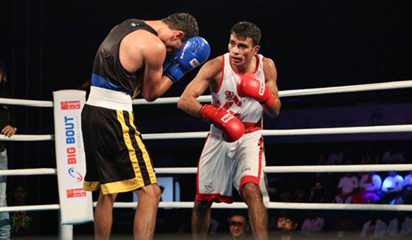 New Delhi: Gujarat Giants' Chirag (R) in action against Punjab Panthers' A Khalakov (L) during the Big Bout Indian Boxing League at the Indira Gandhi Indoor Stadium Complex in New Delhi on Dec 10, 2019. (Photo: IANS)