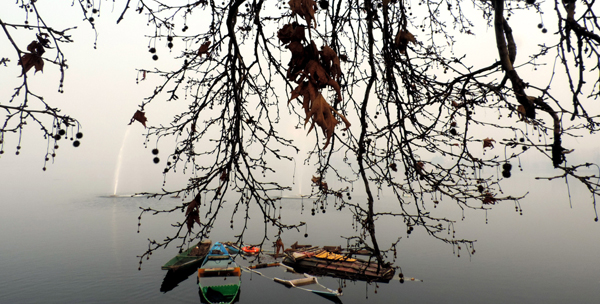 SRINAGAR, DEC 5 (UNI) Dense fog engulfed the famous Dal Lake as temperature dipped to minus 3.5 in Srinagar on Thursday. UNI SRN PHOTO 6.