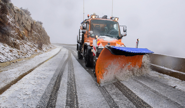 (191225) -- GOLAN HEIGHTS, Dec. 25, 2019 (Xinhua) -- A snowplow works on the road in Mount Hermon in the Israeli-annexed Golan Heights as the first snowfall of the winter hits Golan Heights on Dec. 25, 2019. (Ayal Margolin/JINI via Xinhua)