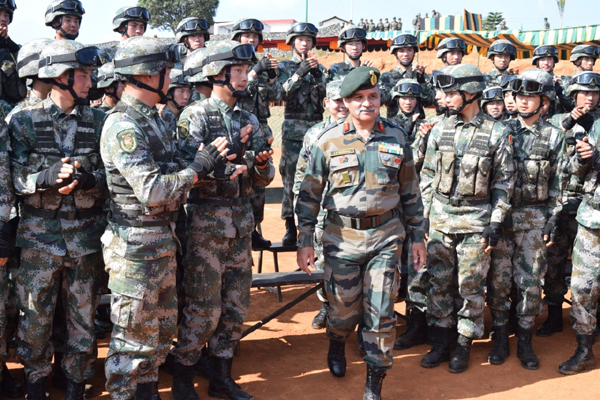 Shillong: Soldiers of the Indian and the Chinese Army during the closing ceremony of the eighth edition of India-China Joint Training Exercise "Hand-in- Hand" 2019, at Joint Training Node, Umroi Miitary Station in Meghalaya's capital Shillong on Dec 20, 2019. (Photo: IANS/DPRO)