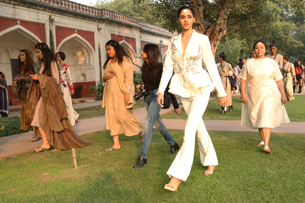 New Delhi: Models walk the ramp during a fashion show organised by Fashion Design Council of India (FDCI) at the launch of "InHerit 2019" at Sunder Nursery Heritage Park in New Delhi on Dec 7, 2019. (Photo: Amlan Paliwal/IANS)