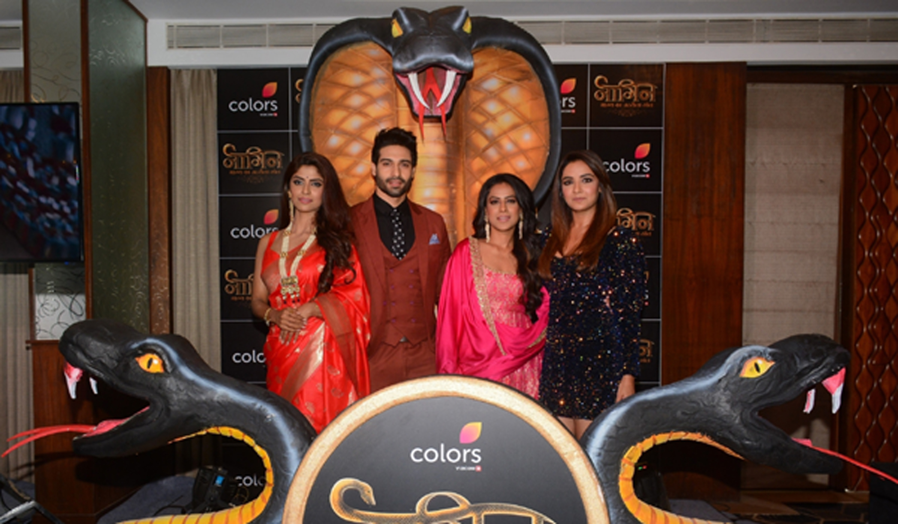 Mumbai: Actors Sayantani Ghosh, Nia Sharma, Vijayendra Kumeria and Jasmin Bhasin at the launch of upcoming television serial "Naagin Bhagya Ka Zehreela Khel" in Mumbai, on Dec 9, 2019. (Photo: IANS)