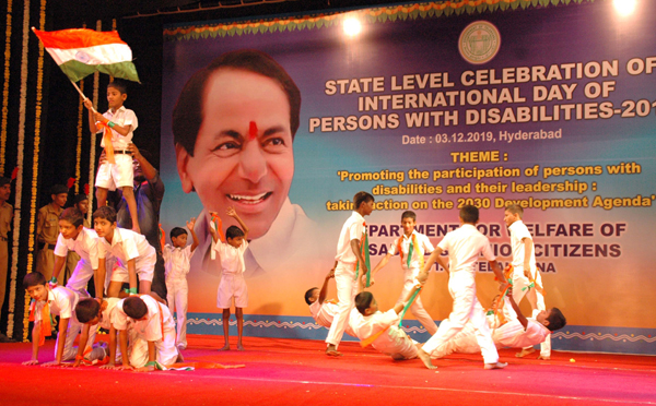 HYDERABAD, DEC 3 (UNI):- Students performing during State Level celebration of International Day of Persons with Disabilities-2019, with theme of "The Future is Accessible", at Ravindra Bharathi in Hyderabad on Tuesday. UNI PHOTO-RSN4U