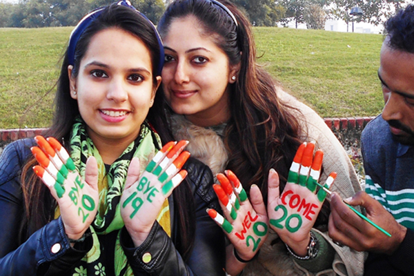 Amritsar: Girls with their hands painted in tricolor, bid goodbye to the year 2019 and welcome the upcoming year 2020, in Amritsar on Dec 30, 2019. (Photo: IANS)