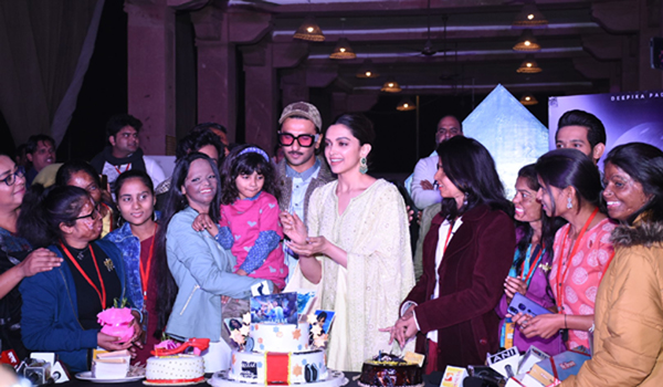 Lucknow: Actress Deepika Padukone with her husband and actor Ranveer Singh and acid attack survivors celebrates her birthday during a programme in Lucknow on Jan 5, 2020. (Photo: IANS)