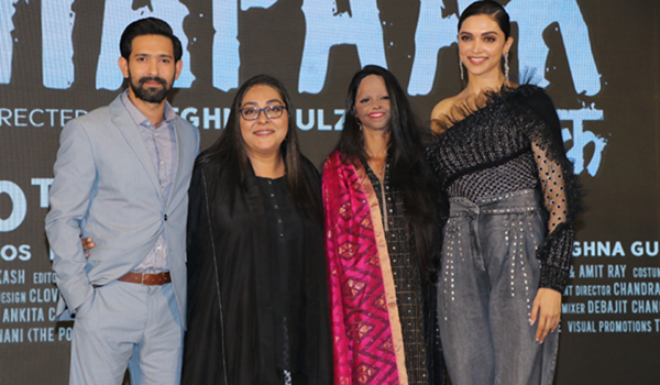 Mumbai: Director Meghna Gulzar, actors Vikrant Massey and Deepika Padukone with acid attack survivor Laxmi Agarwal at the launch of the title track of their upcoming film "Chhapak" in Mumbai on Jan 3, 2020. (Photo: IANS)