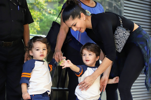 Mumbai: Actress Sunny Leone seen with her sons Asher Singh Weber and Noah Singh Weber at Juhu in Mumbai on Jan 23, 2020. (Photo: IANS)