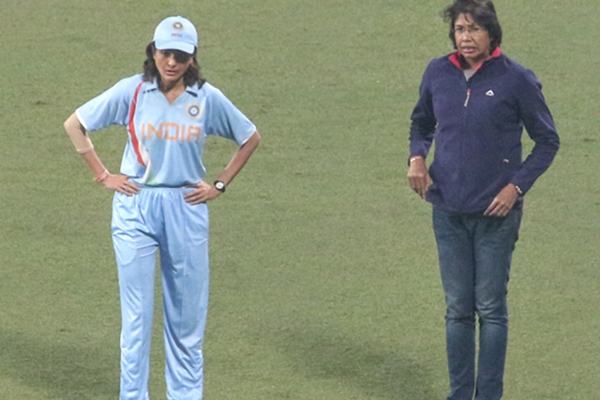 Kolkata: Actress Anushka Sharma with Indian women's team cricketer Jhulan Goswami during the shooting of a teaser for her upcoming biopic on the former captain of the Indian women's cricket team, at the Eden Garden's in Kolkata on Jan 11, 2020. (Photo: IANS)