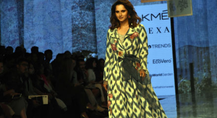 Mumbai: Indian tennis player Sania Mirza showcasing Reena Sing creation at Day 2 of the Lakme Fashion Week (LFW) Summer/Resort 2020, in Mumbai on Feb 13, 2020. (Photo: IANS)