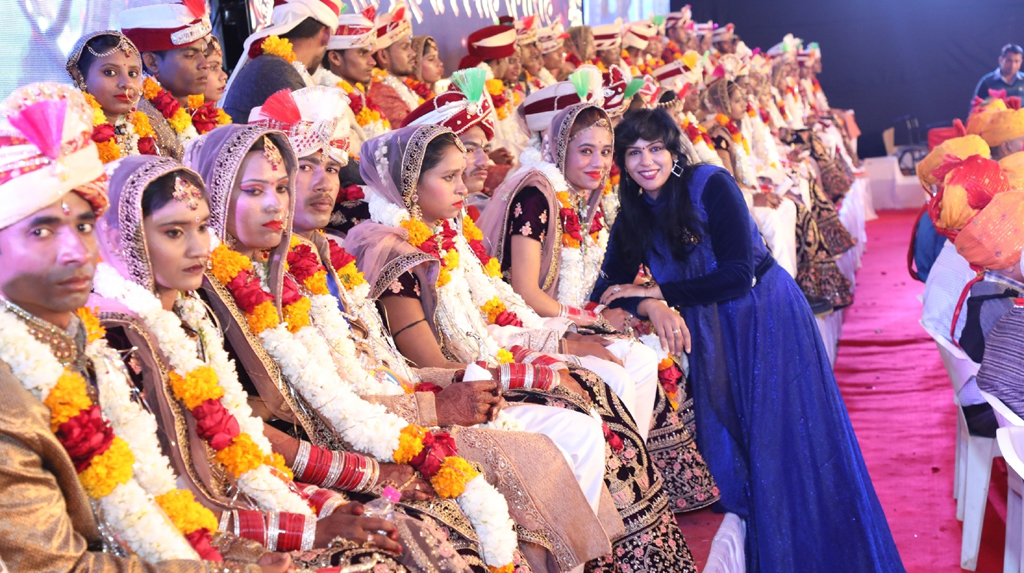 Jaipur: A few of the 47 differently-abled couples who tied the knot at 34th Royal Mass Wedding Ceremony organised by Narayan Seva Sansthan, a Non-Profit Organization, in Jaipur on Feb 9, 2020. (Photo: IANS)