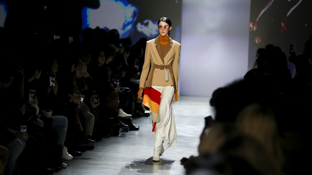 NEW YORK, Feb. 7, 2020 (Xinhua) -- A model presents a creation of LIE during "Concept Korea" show at the New York Fashion Week in New York, the United States, on Feb. 7, 2020. (Xinhua/Wang Ying/IANS)