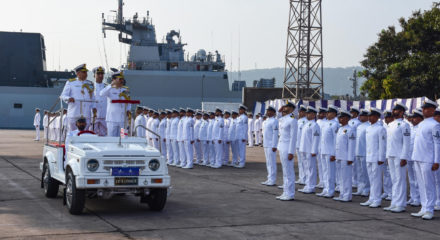 Visakhapatnam: Rear Admiral Sanjay Vatsayan inspects the Guard of Honour as he arrives to take command of the eastern fleet deployed across the indo-pacific region to safeguard the nation's maritime interest, in Visakhapatnam on Feb 10, 2020. (Photo: IANS)