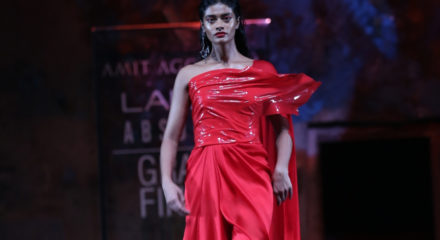 Mumbai: A model showcases an outfit by fashion designer Amit Aggarwal at the Lakme Fashion Week Summer/Resort 2020 grand finale, in Mumbai on Feb 16, 2020. (Photo: IANS)