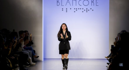 NEW YORK, Feb. 7, 2020 (Xinhua) -- Li Yalan, founder and creative director of Blancore, greets the audience at the end of Blancore's show during the New York Fashion Week in New York, the United States, on Feb. 7, 2020. (Xinhua/Wang Ying/IANS)