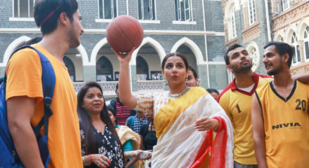 Mumbai: Actress Vidya Balan plays basketball with the students at Finding Mother Conference at St Xaviers College in Mumbai on Feb 12, 2020. (Photo: IANS)