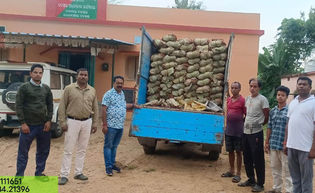 ପିକଅପ ଭ୍ୟାନ ସହ ୧୮୦ ବଣ୍ଡଲ କେନ୍ଦୁପତ୍ର ଜବତ, ବେପାରୀ ଫେରାର ପିକଅପ ଭ୍ୟାନ ସହ ୧୮୦ ବଣ୍ଡଲ କେନ୍ଦୁପତ୍ର ଜବତ, ବେପାରୀ ଫେରାର