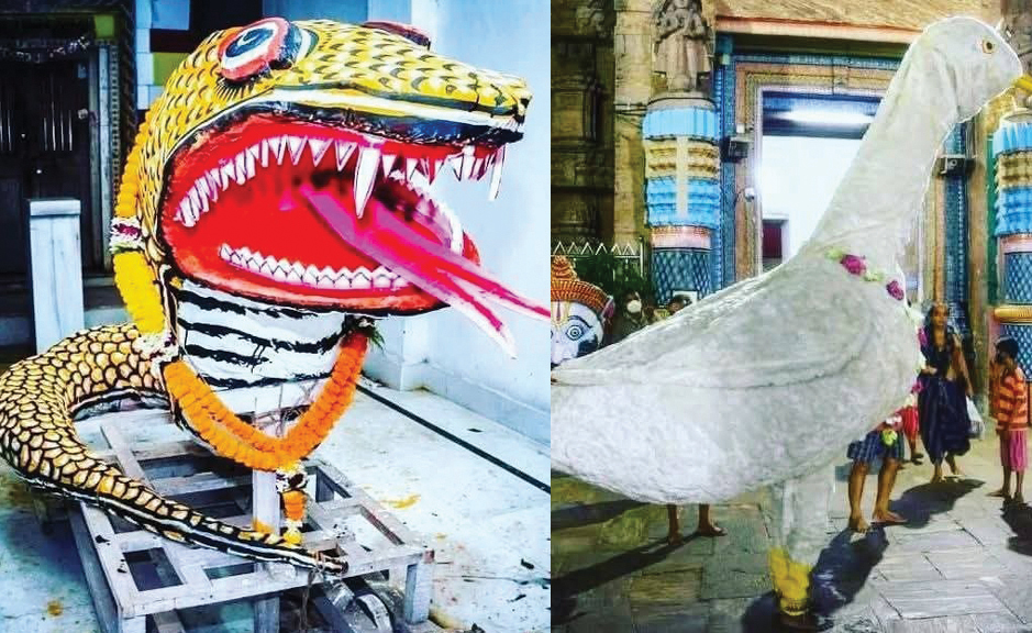 ଶ୍ରୀମନ୍ଦିରରେ ଶ୍ରୀଜୀଉମାନଙ୍କ ଅପୂର୍ବ ବଣଭୋଜି ବେଶ Effigies of Aghasura and Bakasura displayed in Puri during the traditional ritual enactments associated with Srimandir’s Banabhoji Besha.