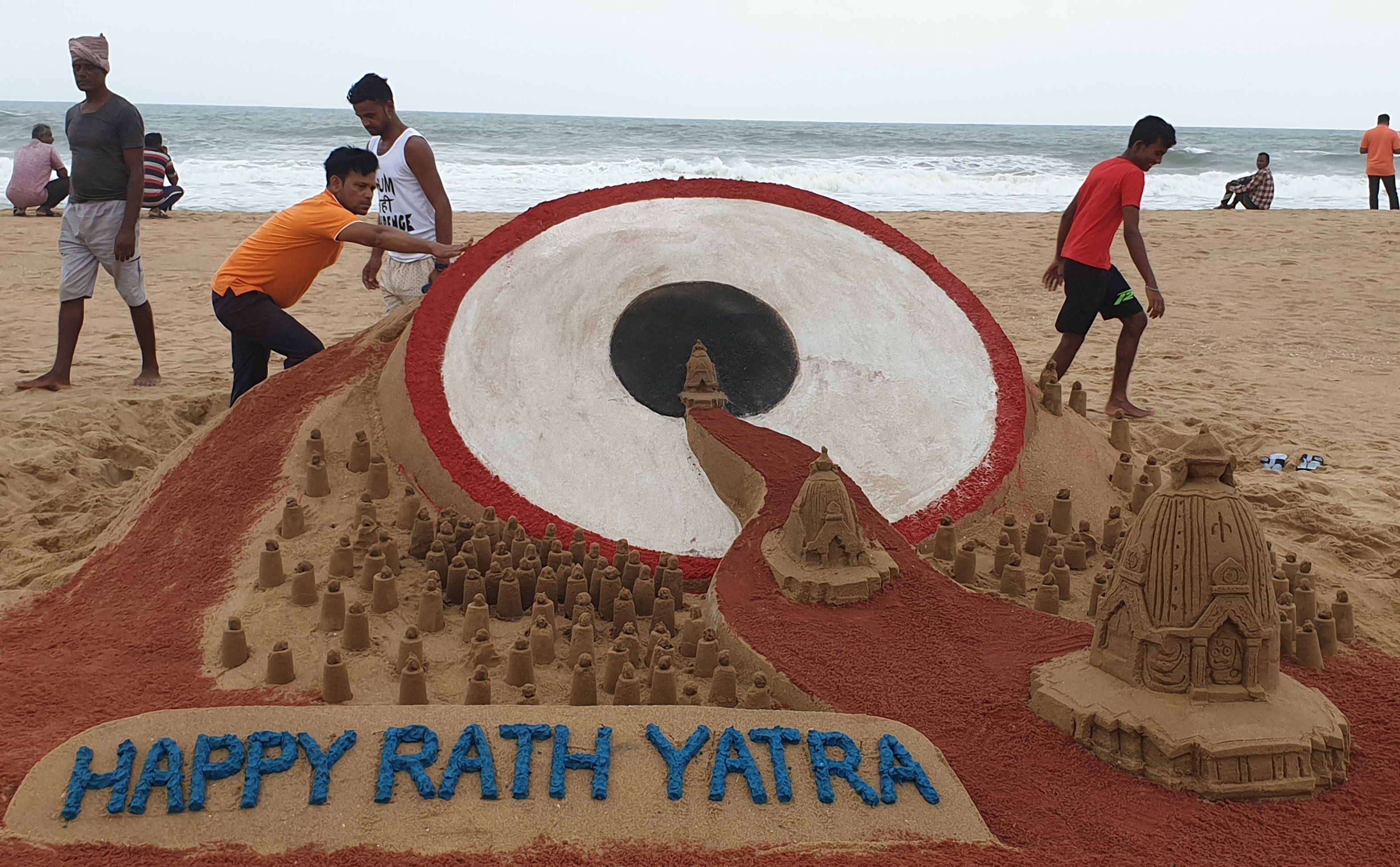 In the divine land of Puri, famous sand artist Manas Kumar Sahoo has created chariot made of sand.