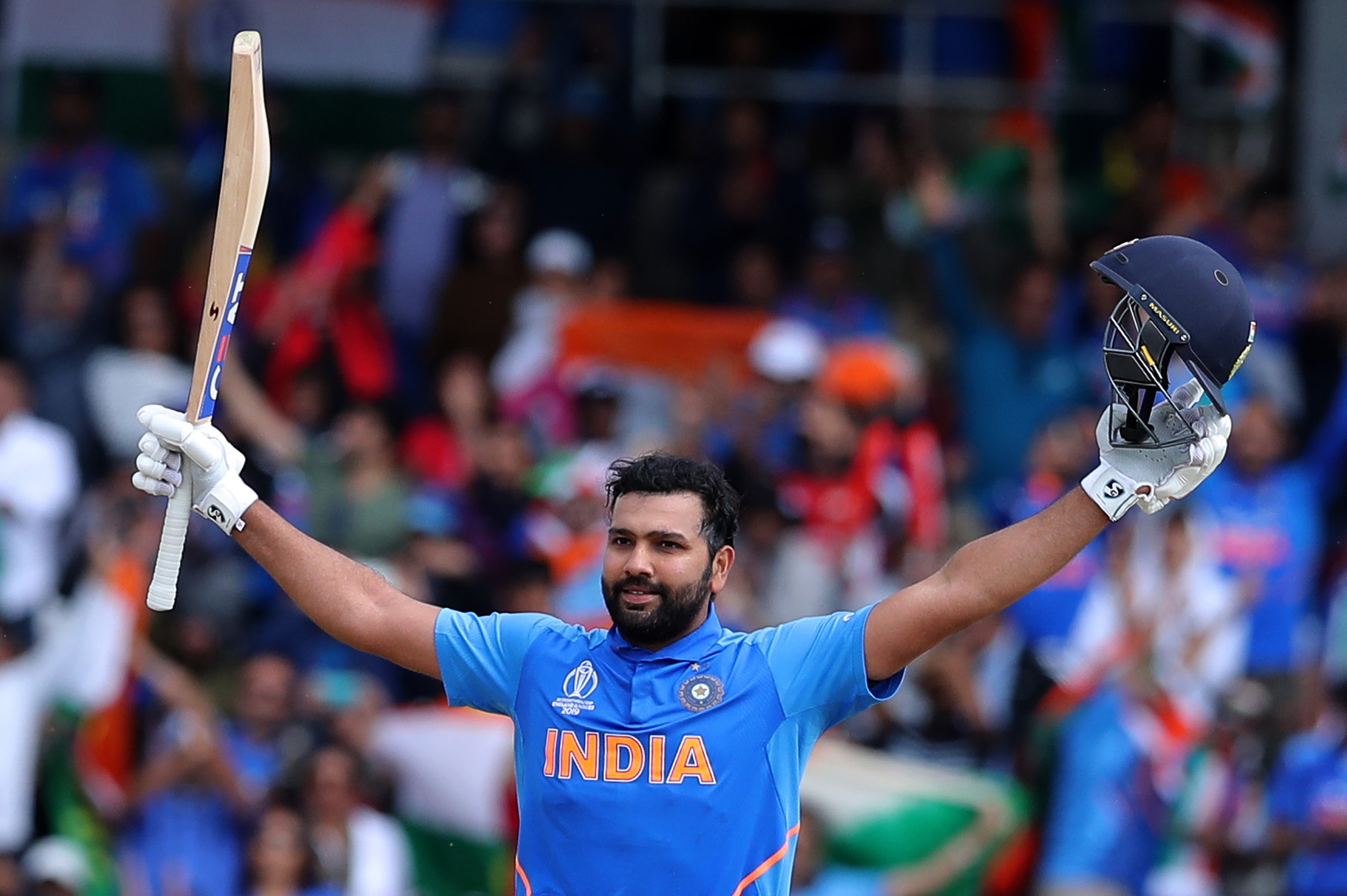 LEEDS, JULY 6 (UNI):- Rohit Sharma after hitting a century during league match between India and Sri Lanka, in ICC Cricket World Cup 2019, in Leeds on Saturday. UNI PHOTO by Seshadri SUKUMAR-31C
