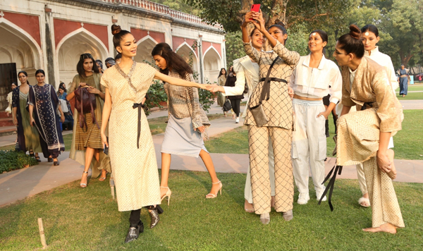 New Delhi: Models walk the ramp during a fashion show organised by Fashion Design Council of India (FDCI) at the launch of "InHerit 2019" at Sunder Nursery Heritage Park in New Delhi on Dec 7, 2019. (Photo: Amlan Paliwal/IANS)