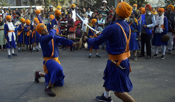 Kolkata: Sikh devotees participate in a rally to mark the beginning of the Prakashotsava, the 353rd birth anniversary celebrations of Guru Gobind Singh (the tenth and last Sikh guru) in Kolkata, on Dec 22, 2019. (Photo: Kuntal Chakrabarty/IANS)