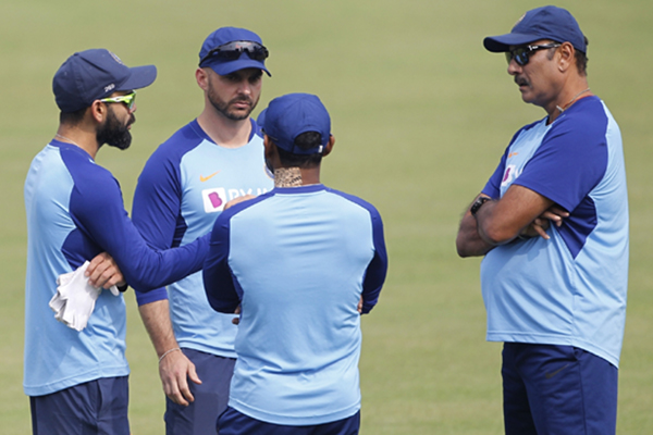 Cuttack: Indian skipper Virat Kohli and Head Coach Ravi Shastri during a practice session on the eve of the 3rd one-day international (ODI) match against West Indies, at Barabati Stadium in Cuttack, Odisha on Dec 21, 2019. (Photo: Surjeet Yadav/IANS)
