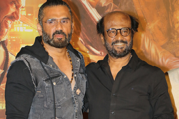 Mumbai: Actors Rajinikanth and Sunil Shetty at the trailer launch of their upcoming film "Darbar" in Mumbai on Dec 16, 2019. (Photo: IANS)