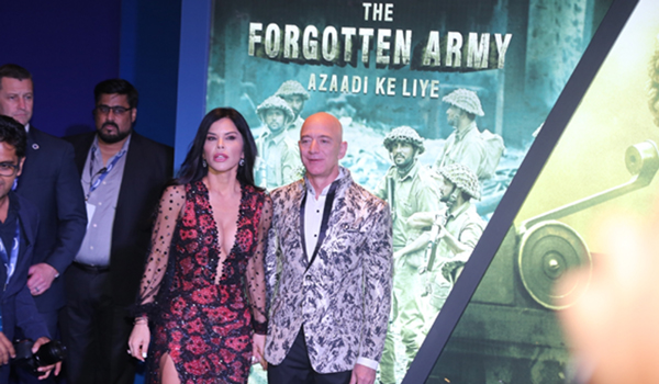 Mumbai: Amazon CEO Jeff Bezos and his partner Lauren Sanchez at a blue carpet welcome hosted for them by Amazon Prime Video, in Mumbai on Jan 16, 2020. (Photo: IANS)