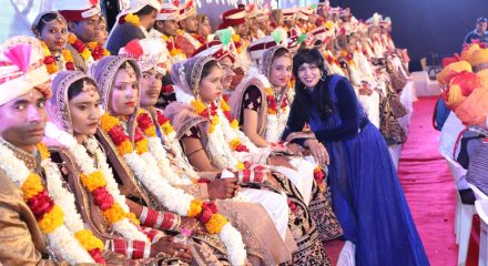 Jaipur: A few of the 47 differently-abled couples who tied the knot at 34th Royal Mass Wedding Ceremony organised by Narayan Seva Sansthan, a Non-Profit Organization, in Jaipur on Feb 9, 2020. (Photo: IANS)