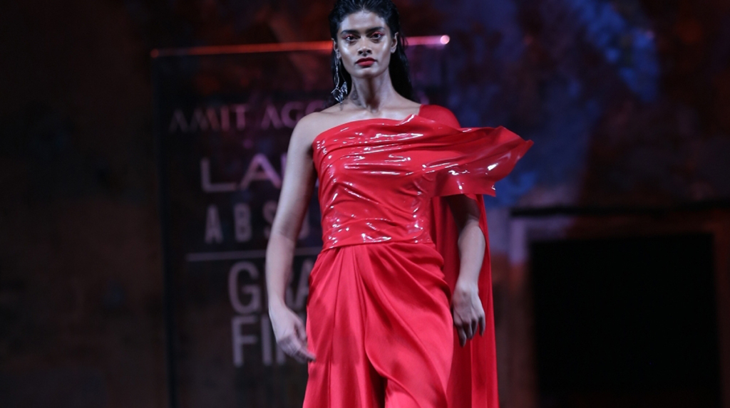 Mumbai: A model showcases an outfit by fashion designer Amit Aggarwal at the Lakme Fashion Week Summer/Resort 2020 grand finale, in Mumbai on Feb 16, 2020. (Photo: IANS)