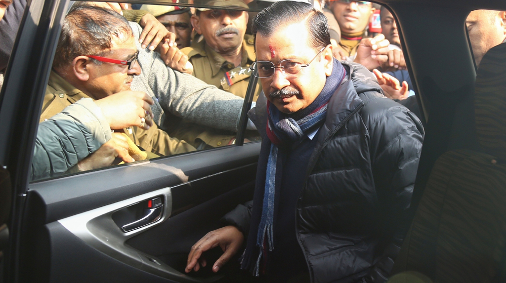 New Delhi: Delhi Chief Minister Arvind Kejriwal leaves after casting his vote for the Delhi Assembly elections 2020, at a polling booth in Delhi's Civil Lines on Feb 8, 2020. (Photo: IANS)