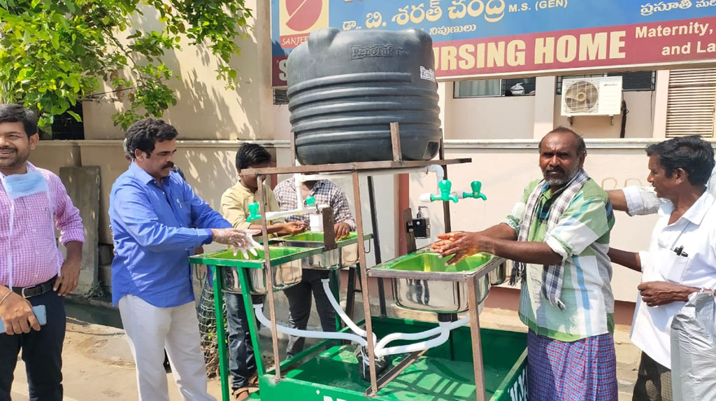 Mobile hand-wash facility for slums in Andhra town.