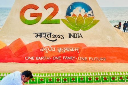 India’s G20 presidency logo is created on sand art